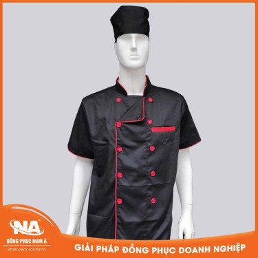 Áo bếp may sẵn màu đen cúc viền đỏ