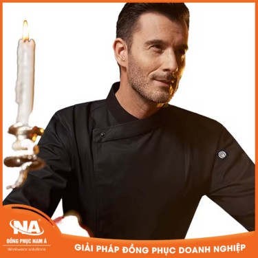 Áo bếp nam cao cấp mùa hè màu đen, vải lưới thoáng khí