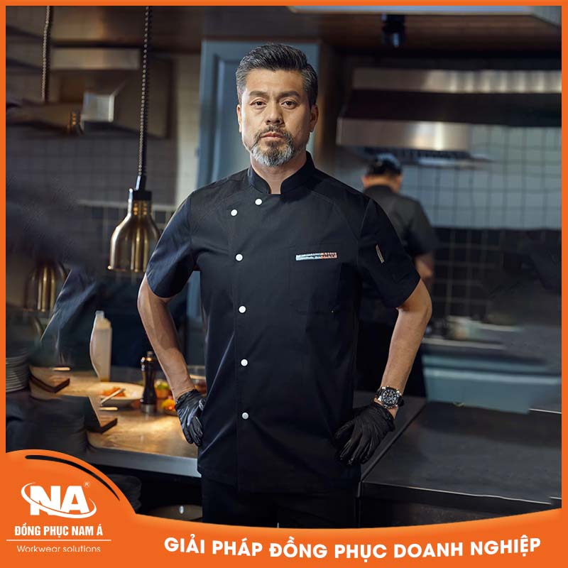 Áo bếp ngắn tay cao cấp màu trắng chất liệu thoáng khí