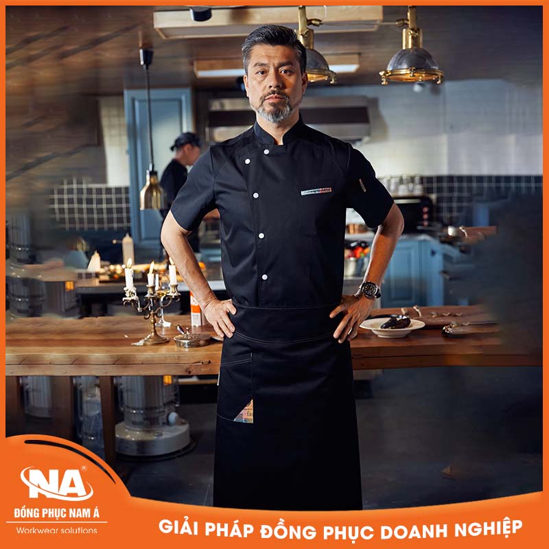 Áo bếp ngắn tay cao cấp màu trắng chất liệu thoáng khí
