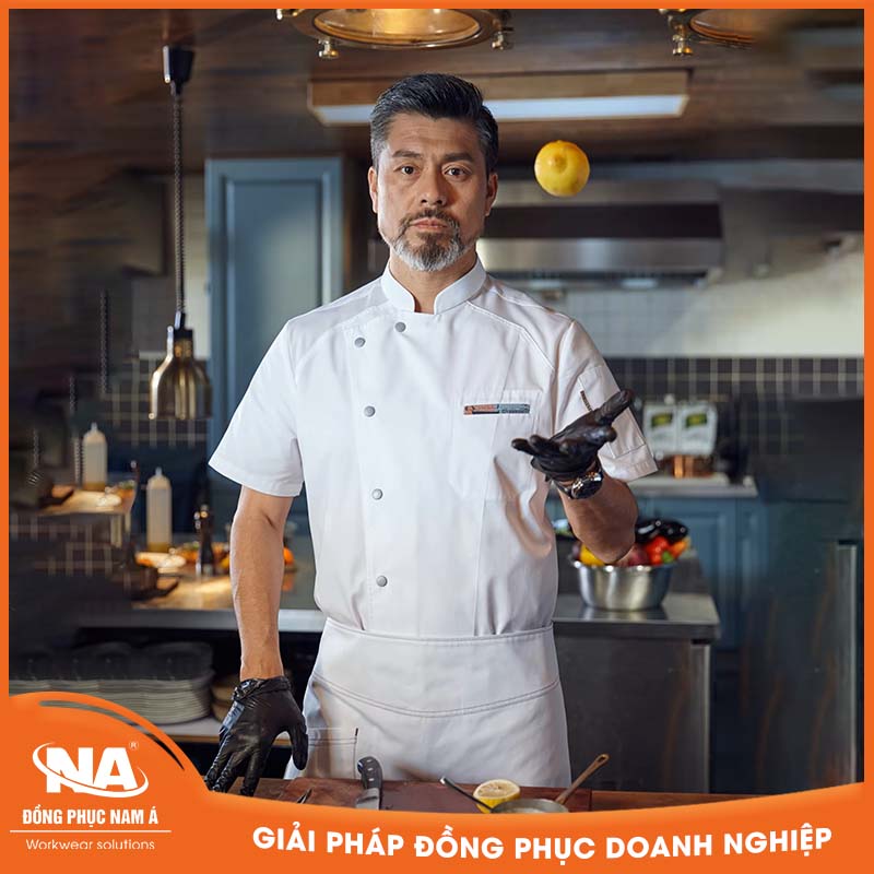 Áo bếp ngắn tay cao cấp màu trắng chất liệu thoáng khí