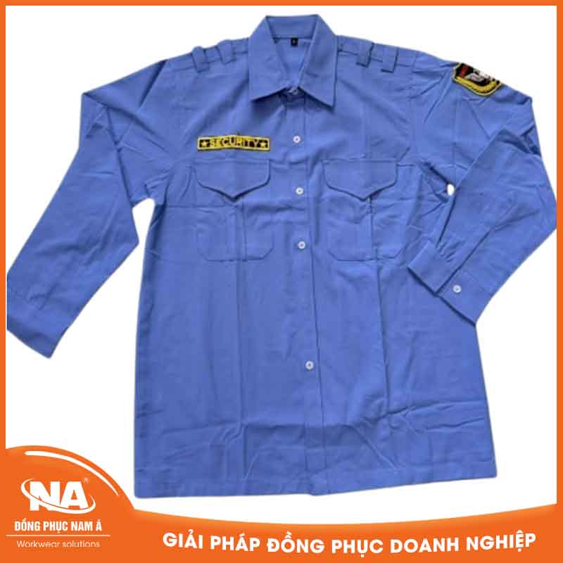 Đồng phục bảo vệ màu xanh dài tay may sẵn