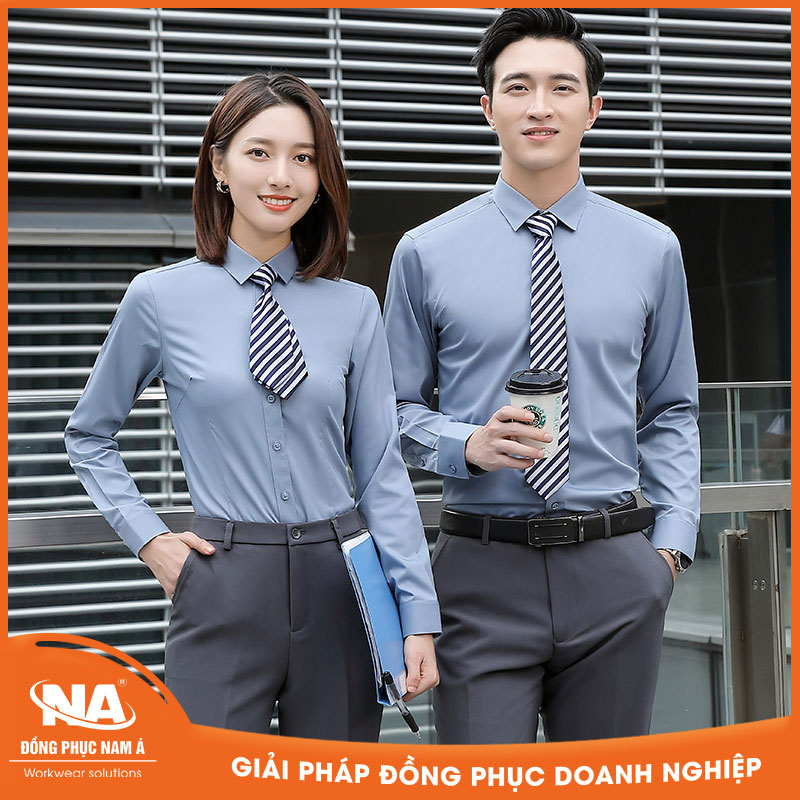Đồng phục áo sơ mi nam nữ công sở màu xám NAMA202