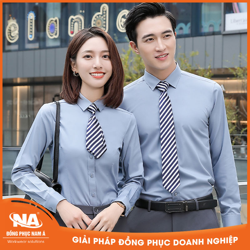 Đồng phục áo sơ mi nam nữ công sở màu xám NAMA202