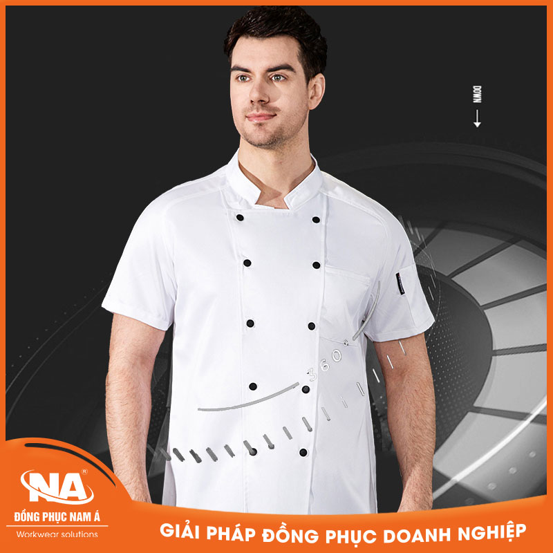 Đồng phục bếp nam màu trắng nhà hàng NAMA402