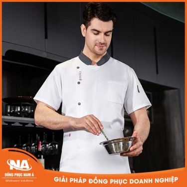 Đồng phục bếp nam màu trắng nhà hàng NAMA402